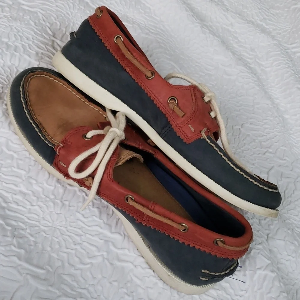 G.H. Bass & Co. Montauk Mens Charcoal/Rust/Tan Leather Boat Shoes, US 9.5 M